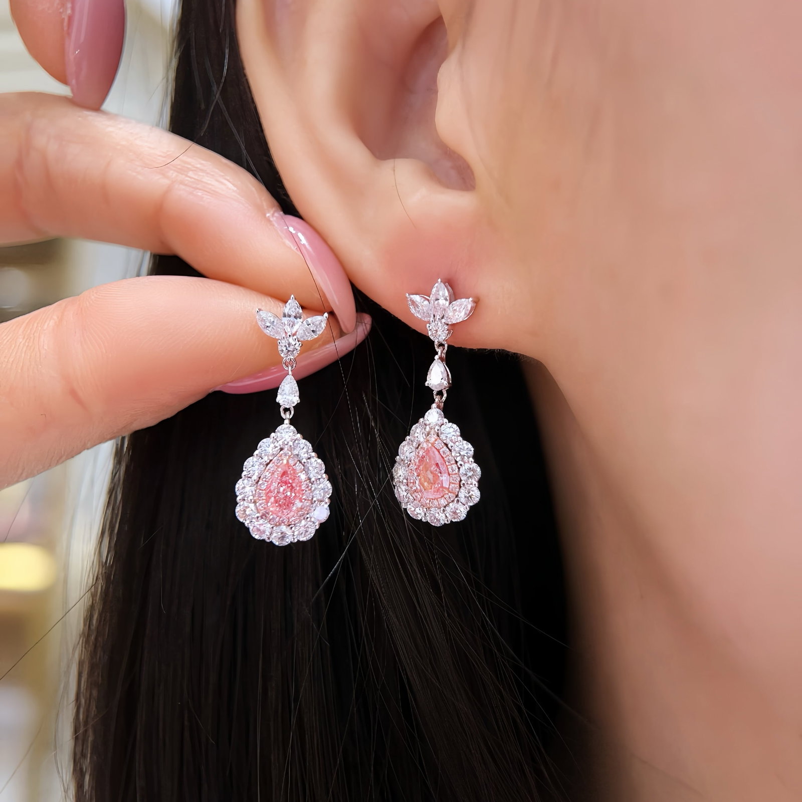 14k Gold 1.91 Ctw Natural Pink Diamond & Diamond Earrings - 6