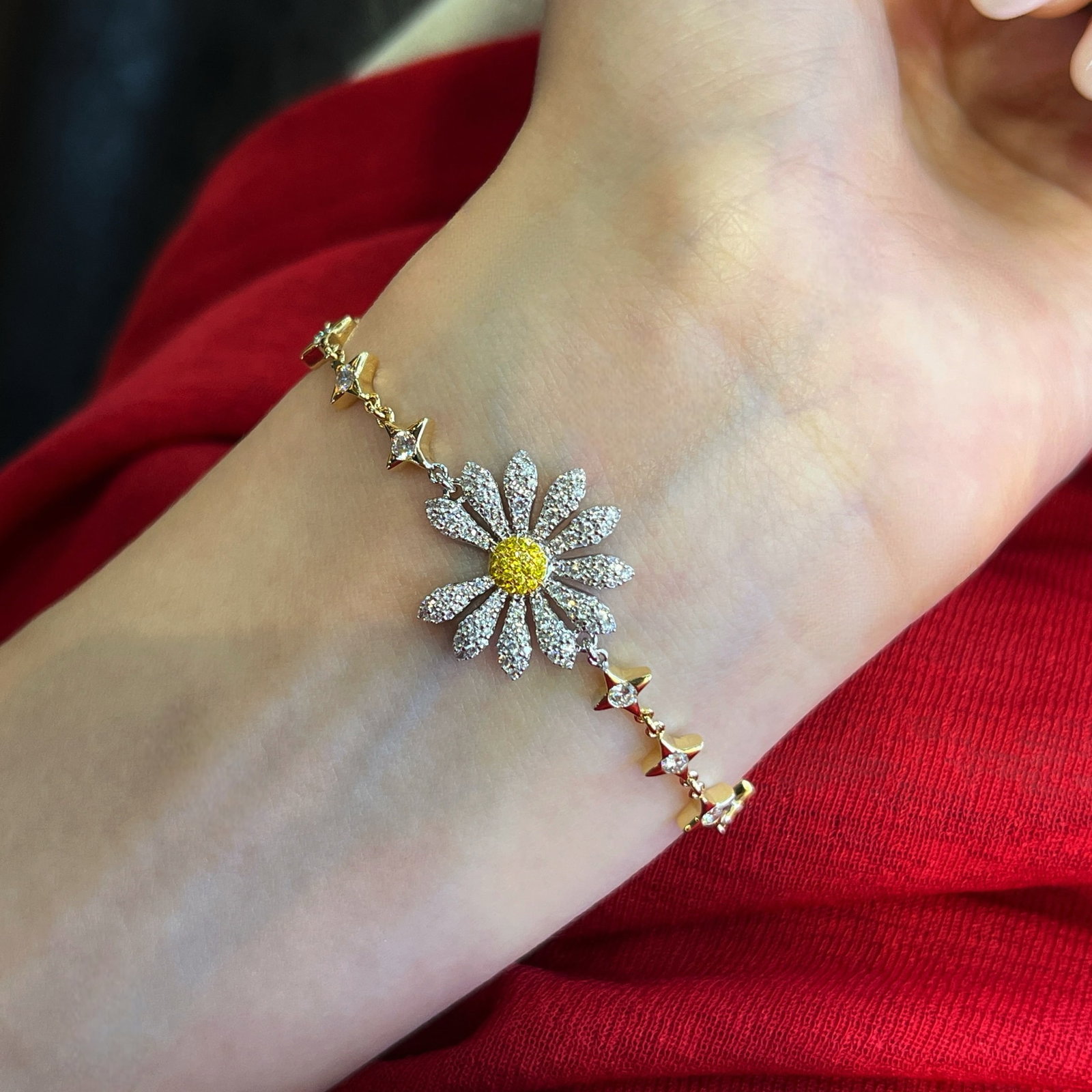 14k Gold 1.12 Ct Natural Color Diamond & Flowers Bracelet - 2