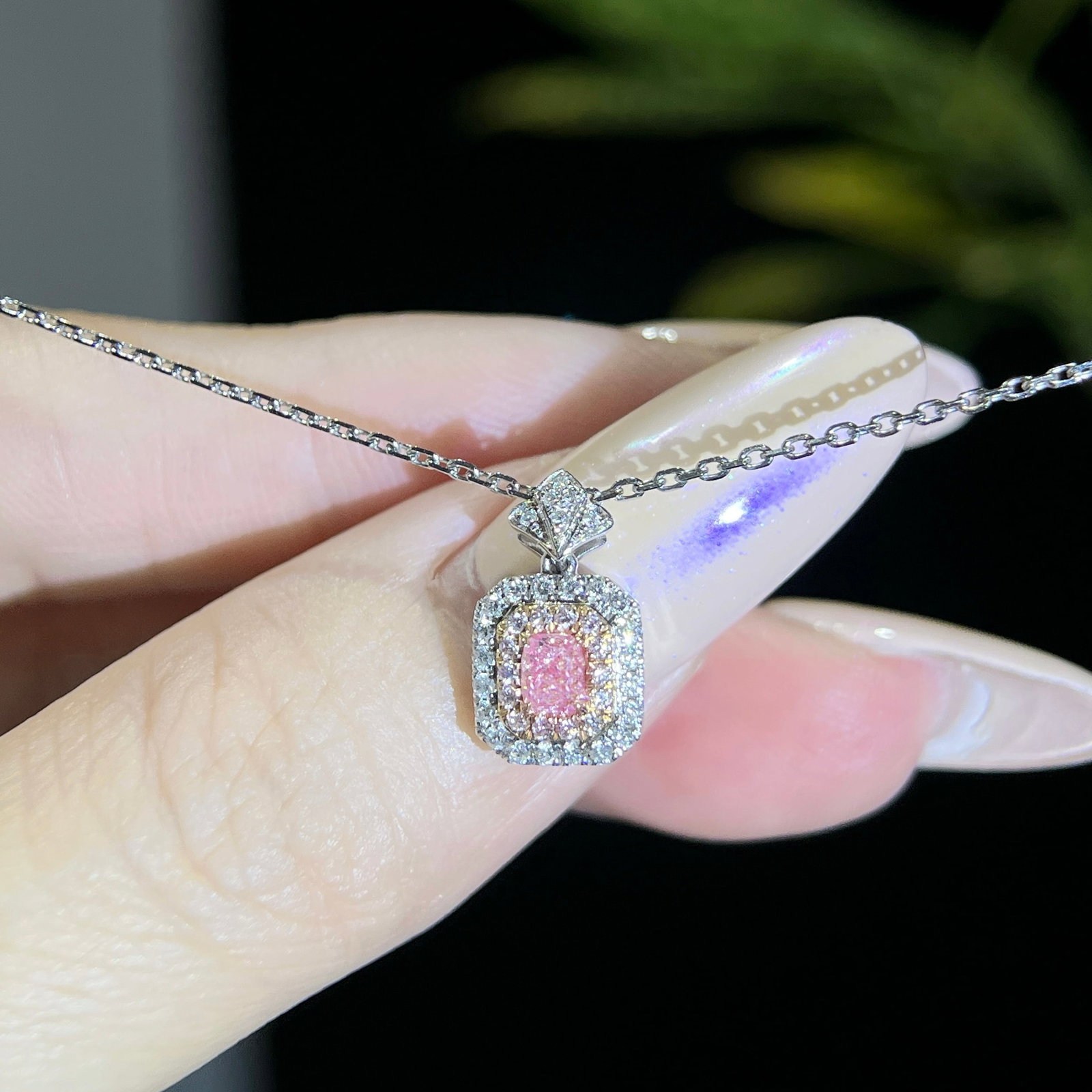 14k Gold 0.42 Ctw Natural Pink Diamond & Diamond Necklace - 4
