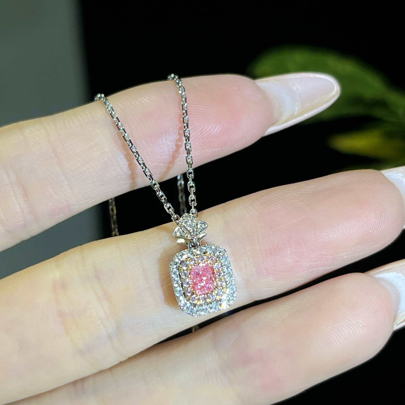 14k Gold 0.42 Ctw Natural Pink Diamond & Diamond Necklace - 6