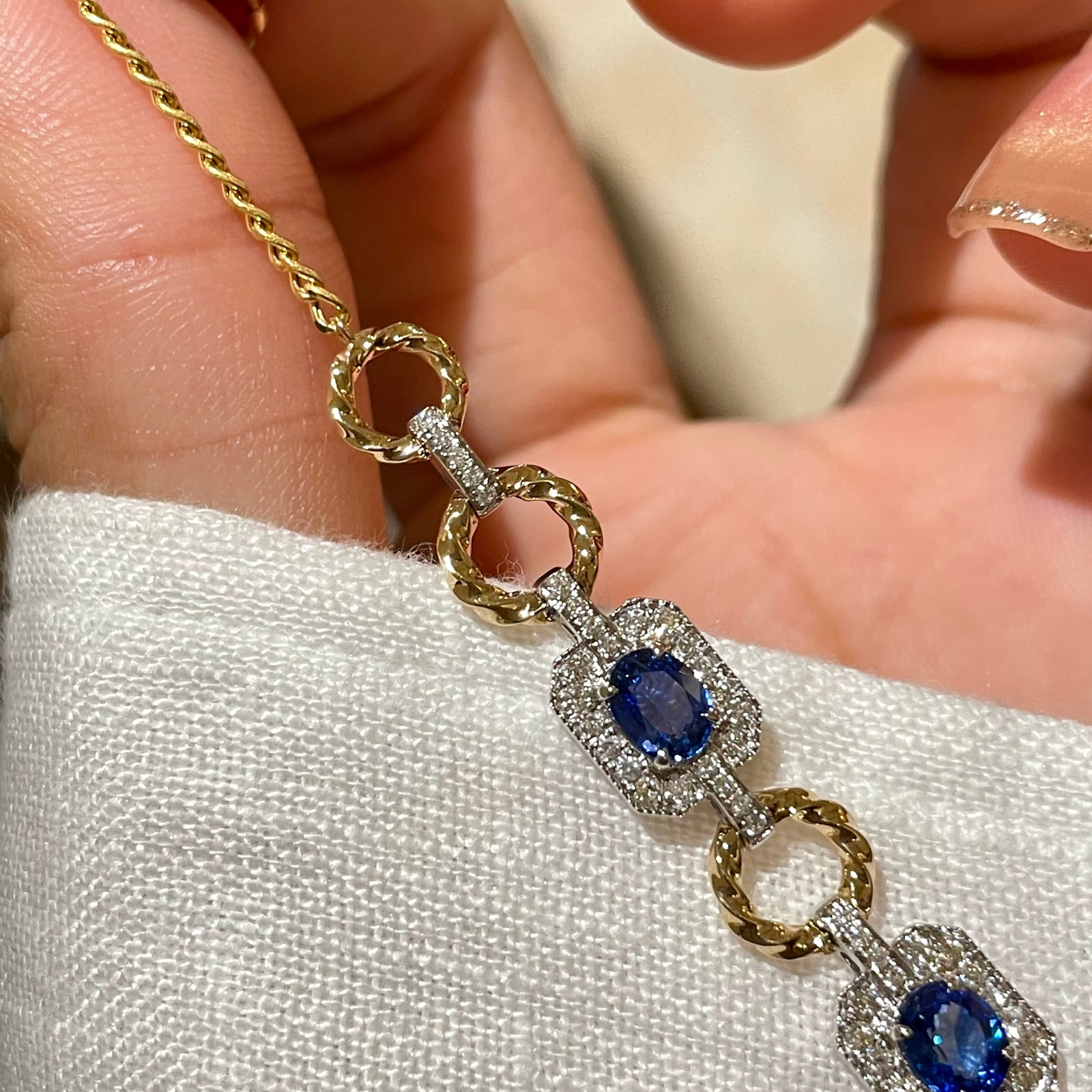 14k Gold 1.25 Ct Natural Sapphire & Diamond Bracelet - 2