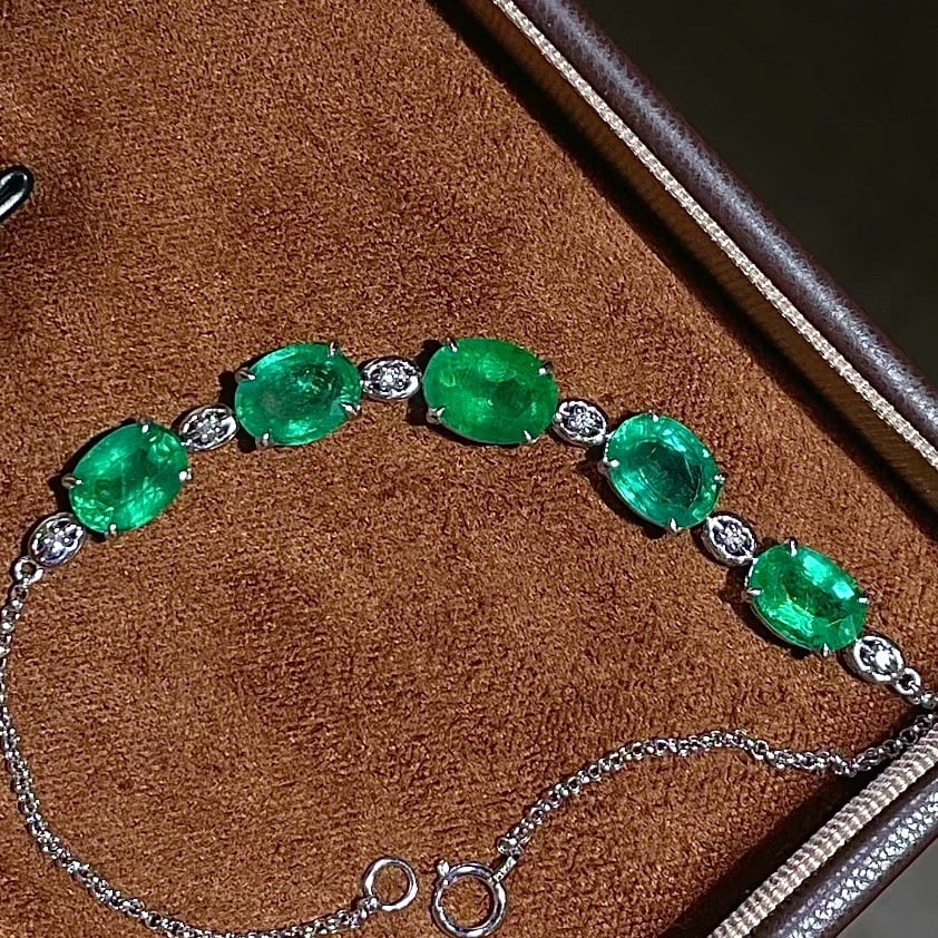14k Gold 6.35 Ct Natural Emerald & Diamond Bracelet - 3