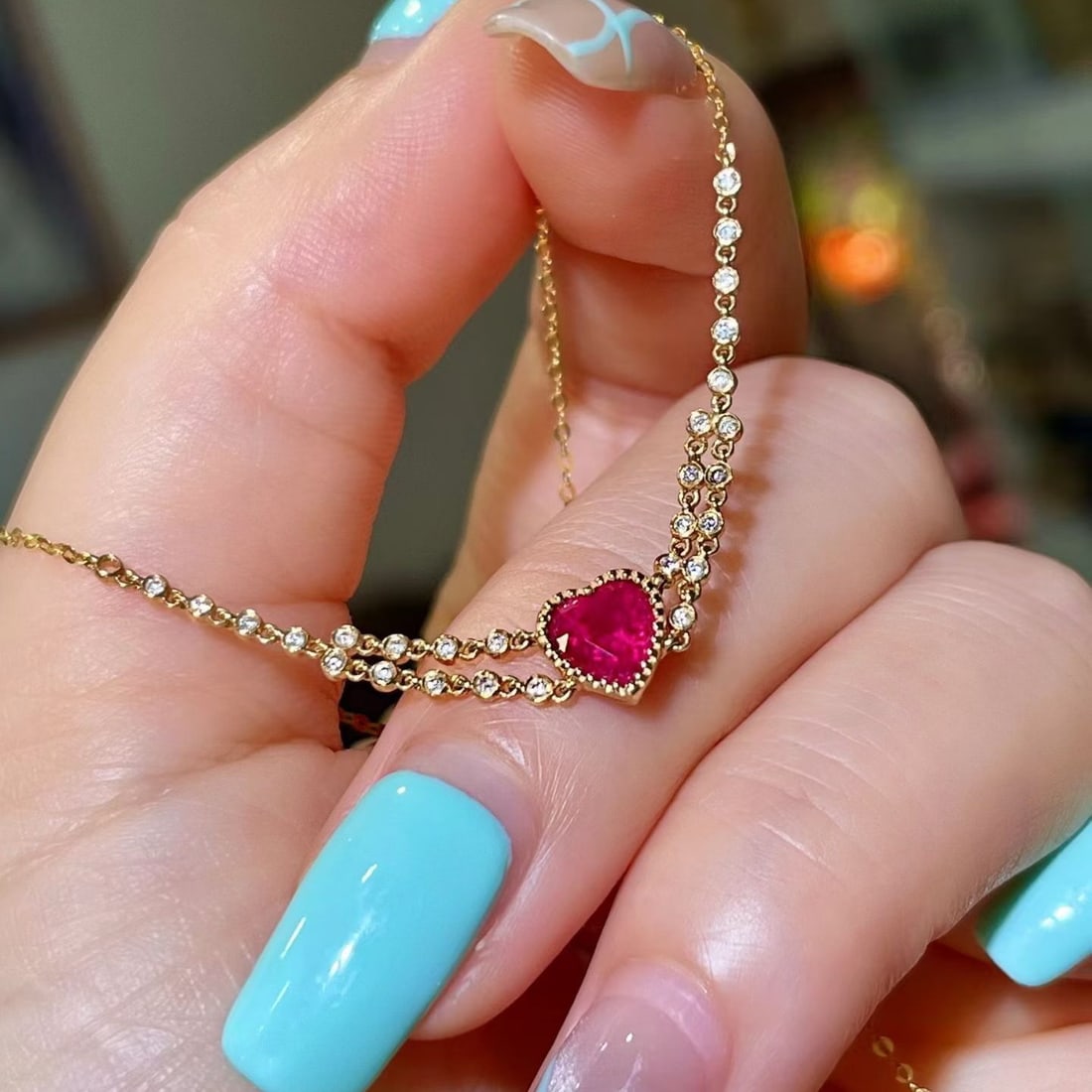 14k Gold 1.00 Ctw Natural Ruby & Diamond Necklace - 2