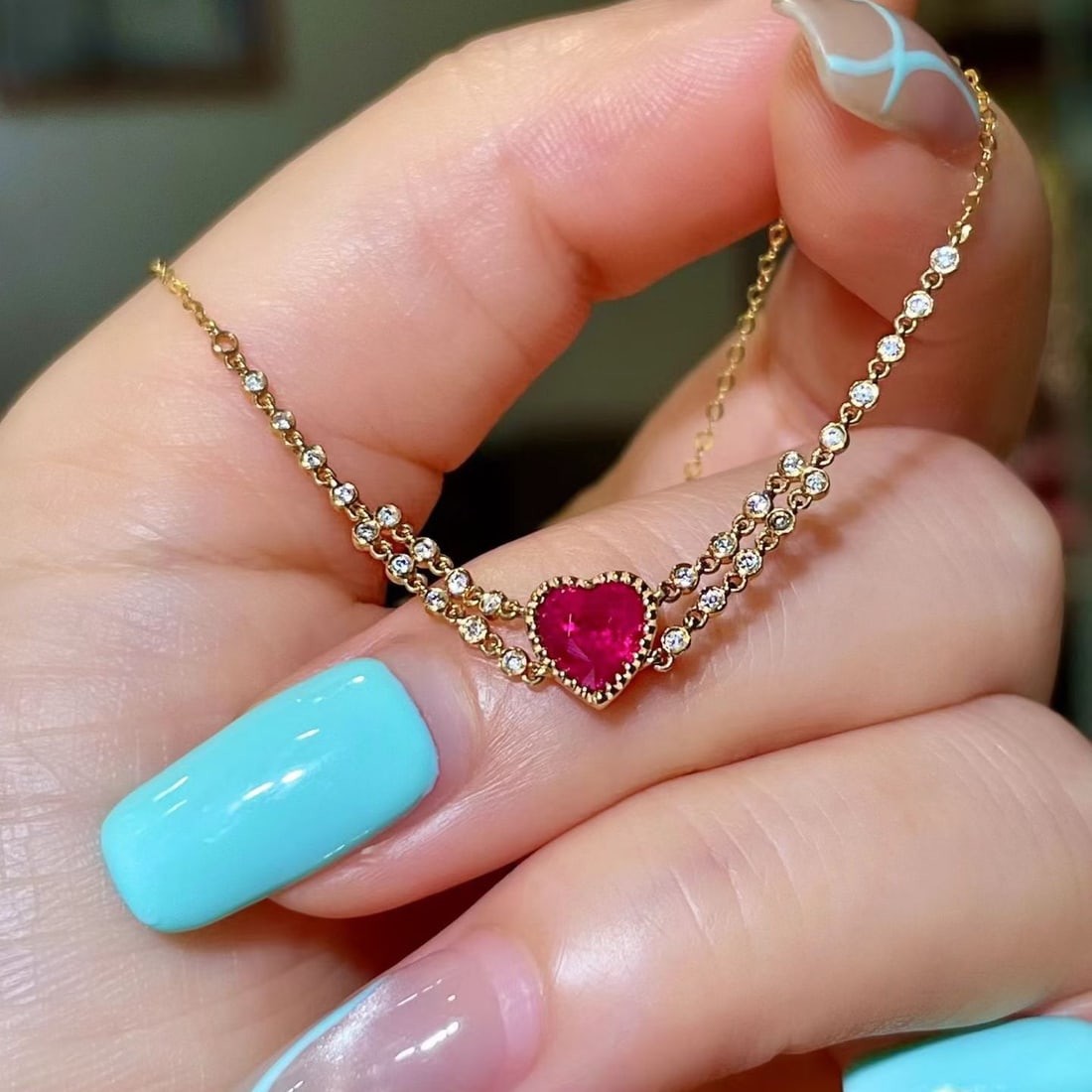 14k Gold 1.00 Ctw Natural Ruby & Diamond Necklace - 3