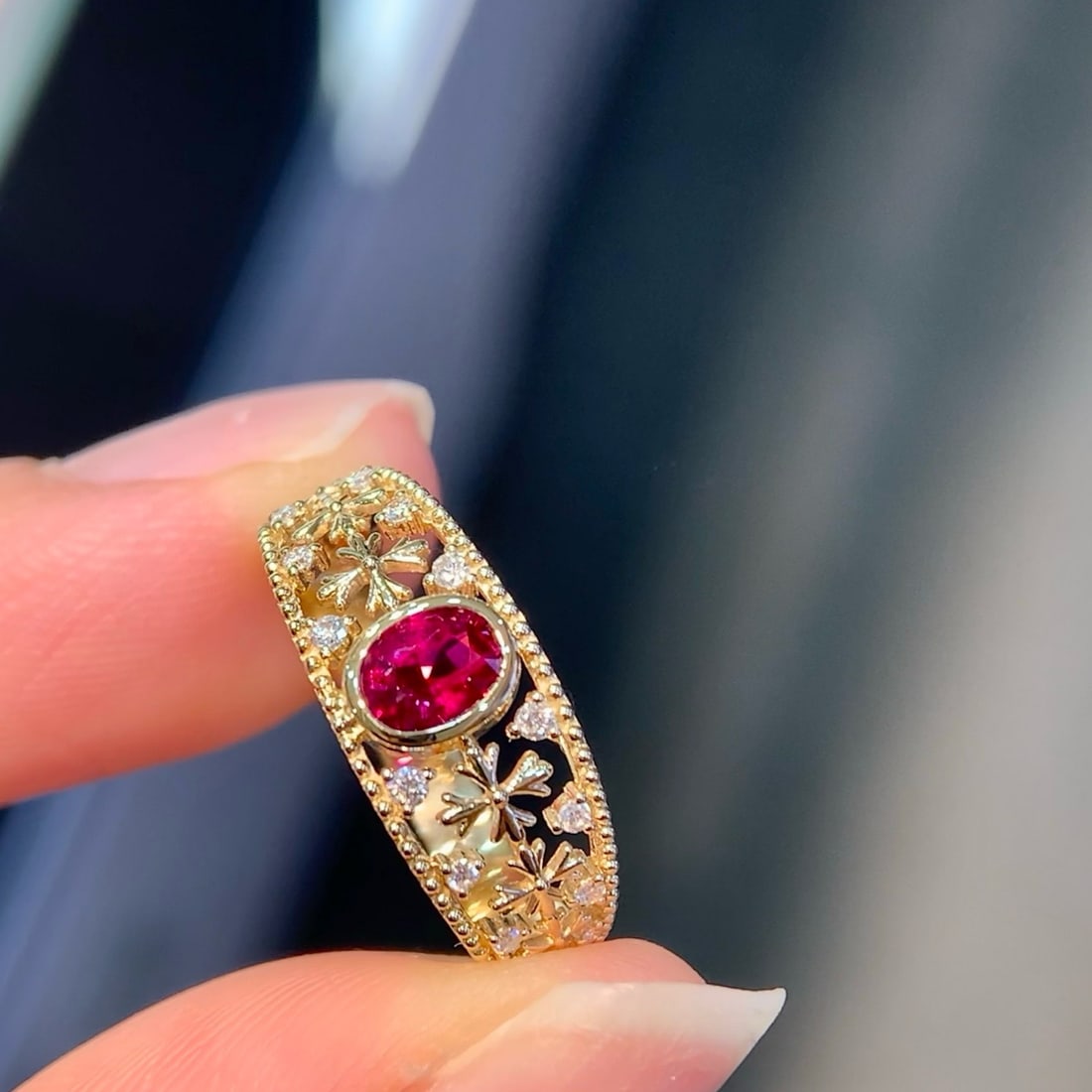 14k Gold 0.58 Ctw Natural Ruby & Diamond Ring - 2