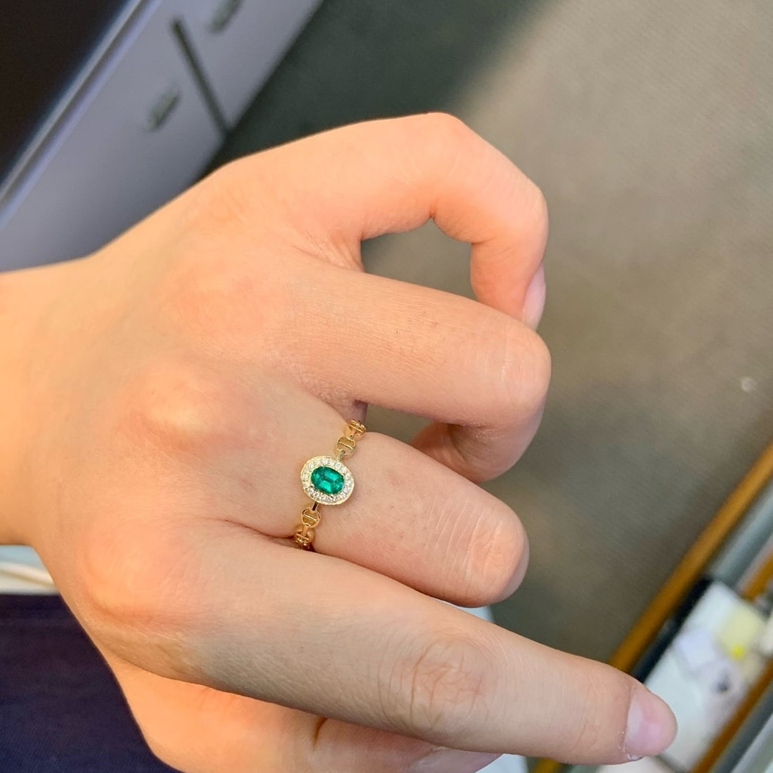 14k Gold 0.32 Ctw Natural Emerald & Diamond Ring - 4