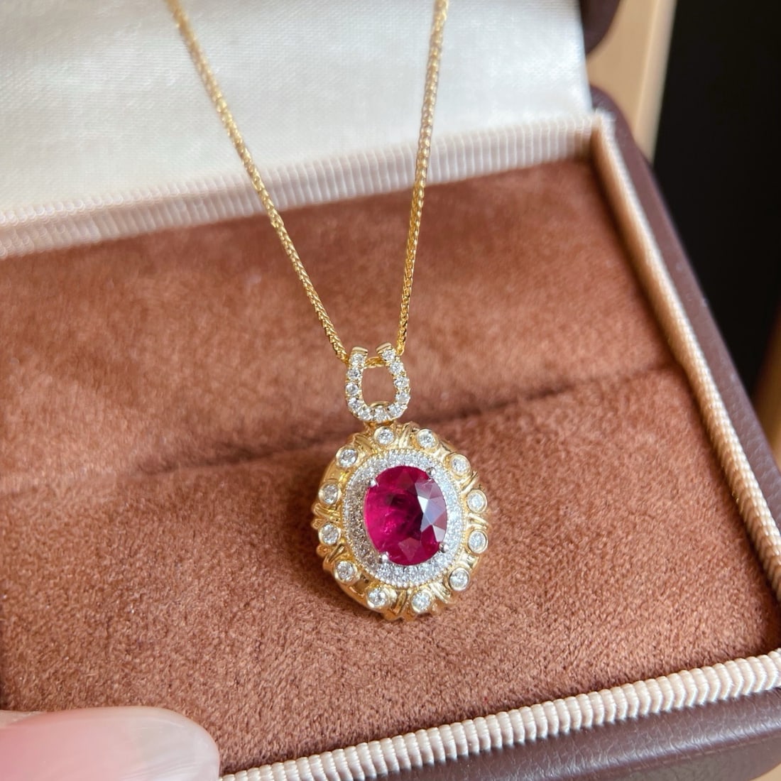 14k Gold 1.3 Ct Natural Ruby & Diamond Necklace - 2