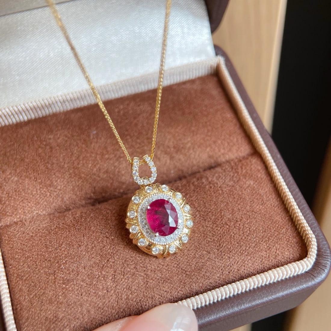 14k Gold 1.3 Ct Natural Ruby & Diamond Necklace - 3