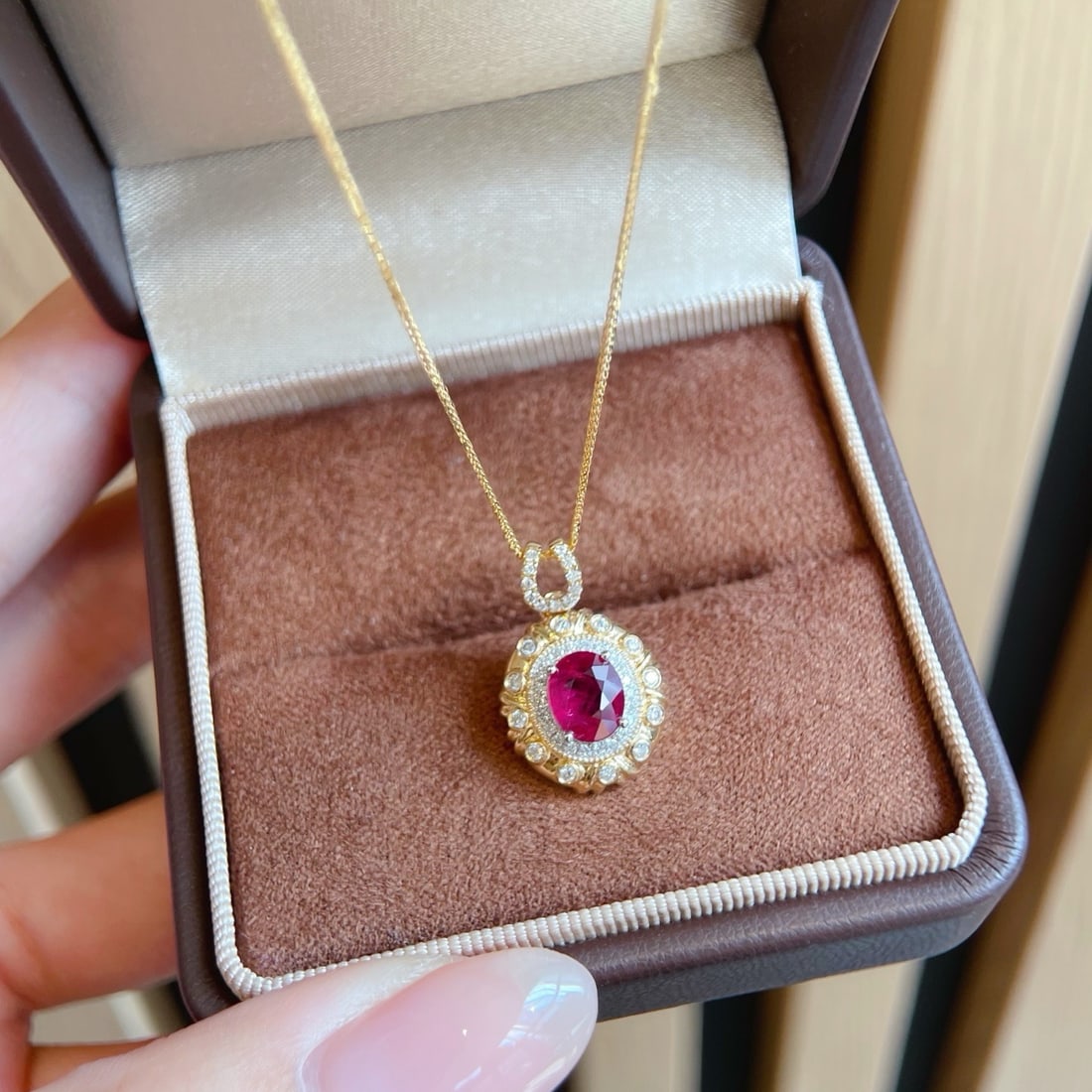 14k Gold 1.3 Ct Natural Ruby & Diamond Necklace - 4