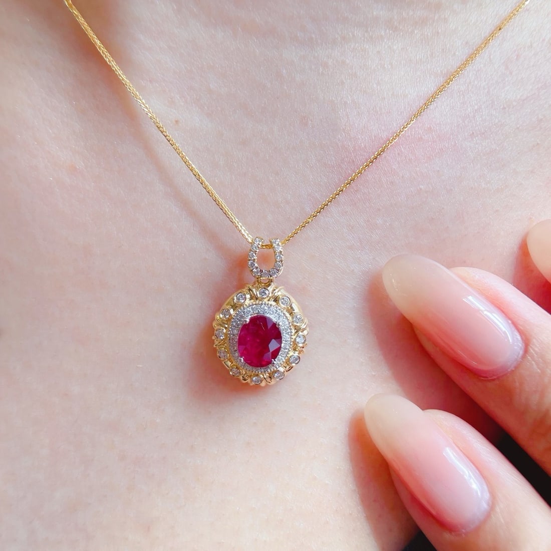 14k Gold 1.3 Ct Natural Ruby & Diamond Necklace - 6