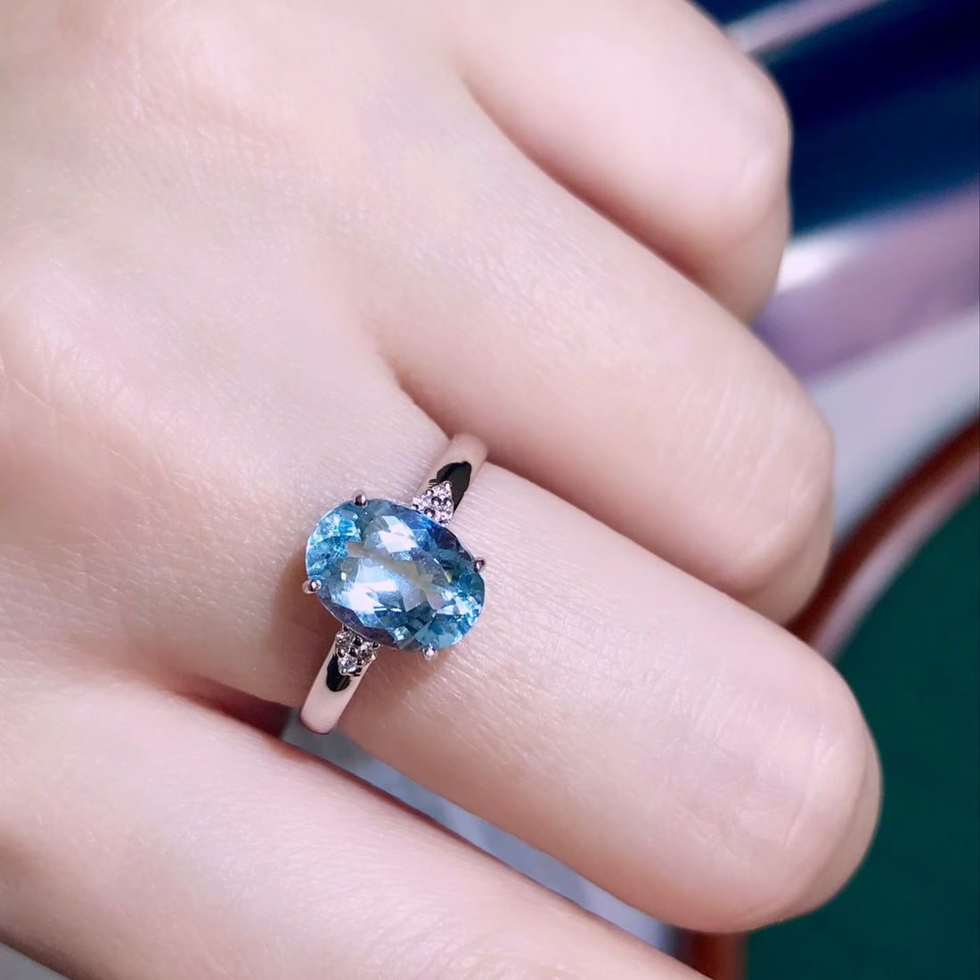 14k Gold 1.7 Ct Natural Aquamarine & Diamond Ring - 4