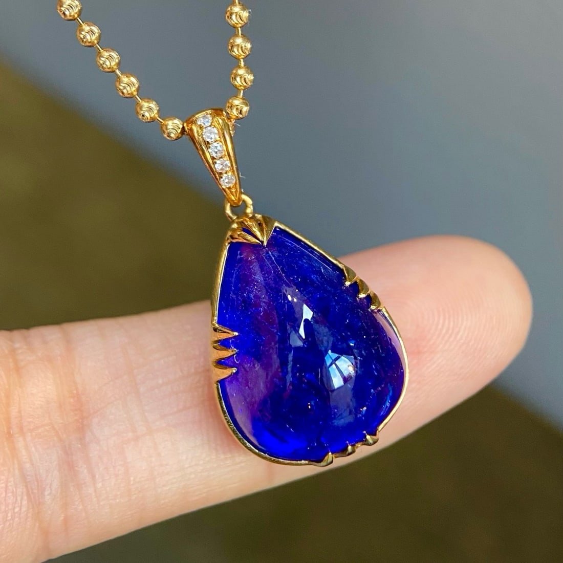 14k Gold 14.55 Ct Natural Tanzanite & Diamond Pendant( Without Chain ) - 2