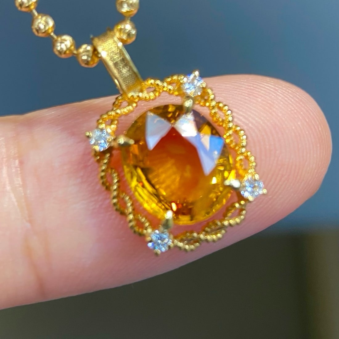 14k Gold 2.09 Ct Natural Sapphire & Diamond Pendant( Without Chain ) - 4