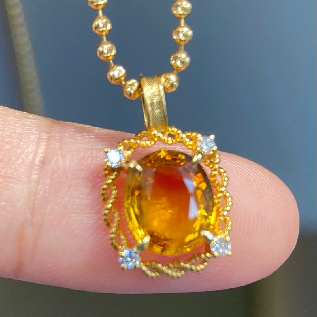 14k Gold 2.09 Ct Natural Sapphire & Diamond Pendant( Without Chain ) - 7