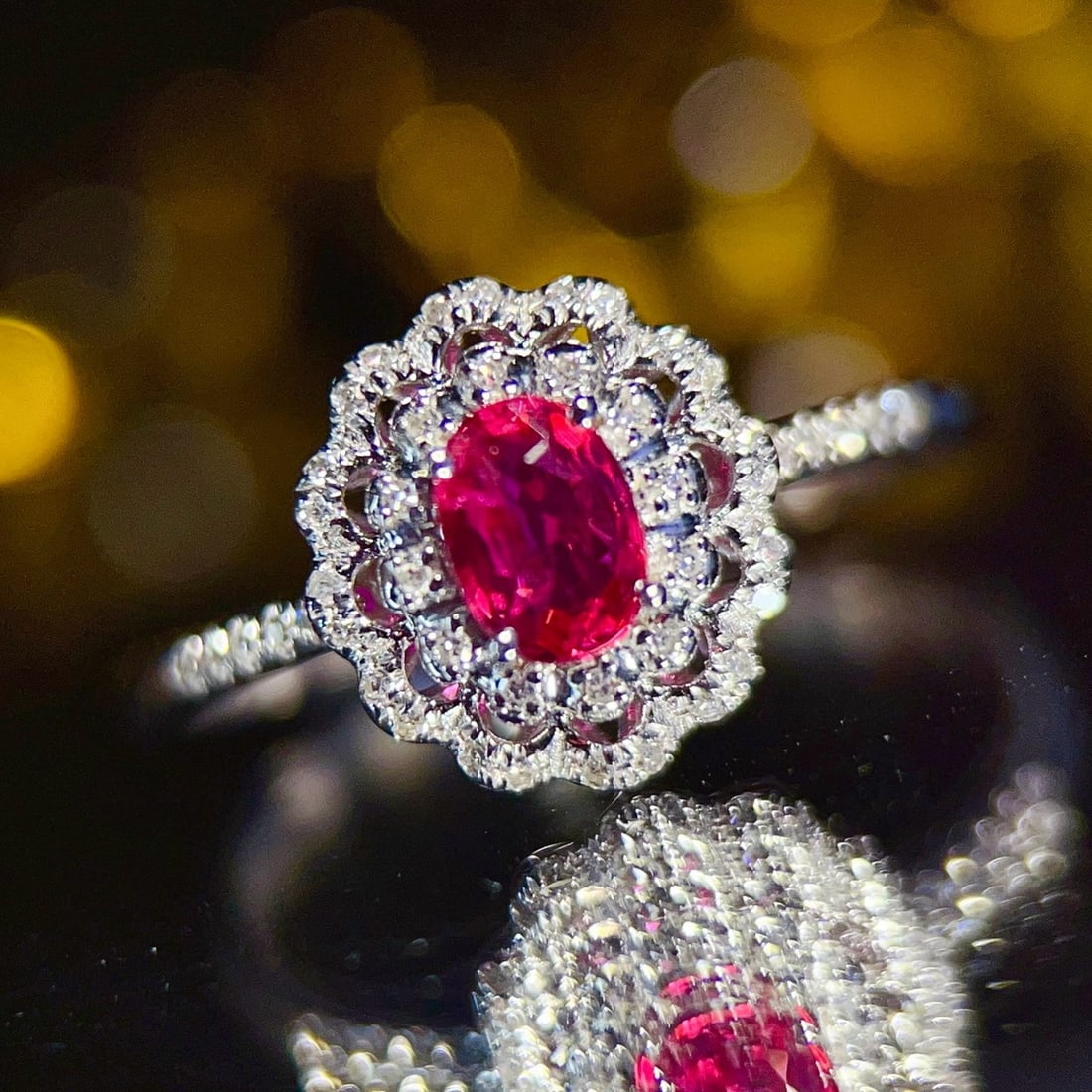 14k Gold 0.55 Ct Natural Ruby & Diamond Ring: Ref:231176404gold // content:14k // goldring // size:7. 25usmain // gemstone:rubyshape:ovalcarat // weight:0. 55ct // color:redtreatment:naturaladjacent // gemstone // 2 // : // diamondnumber // of //