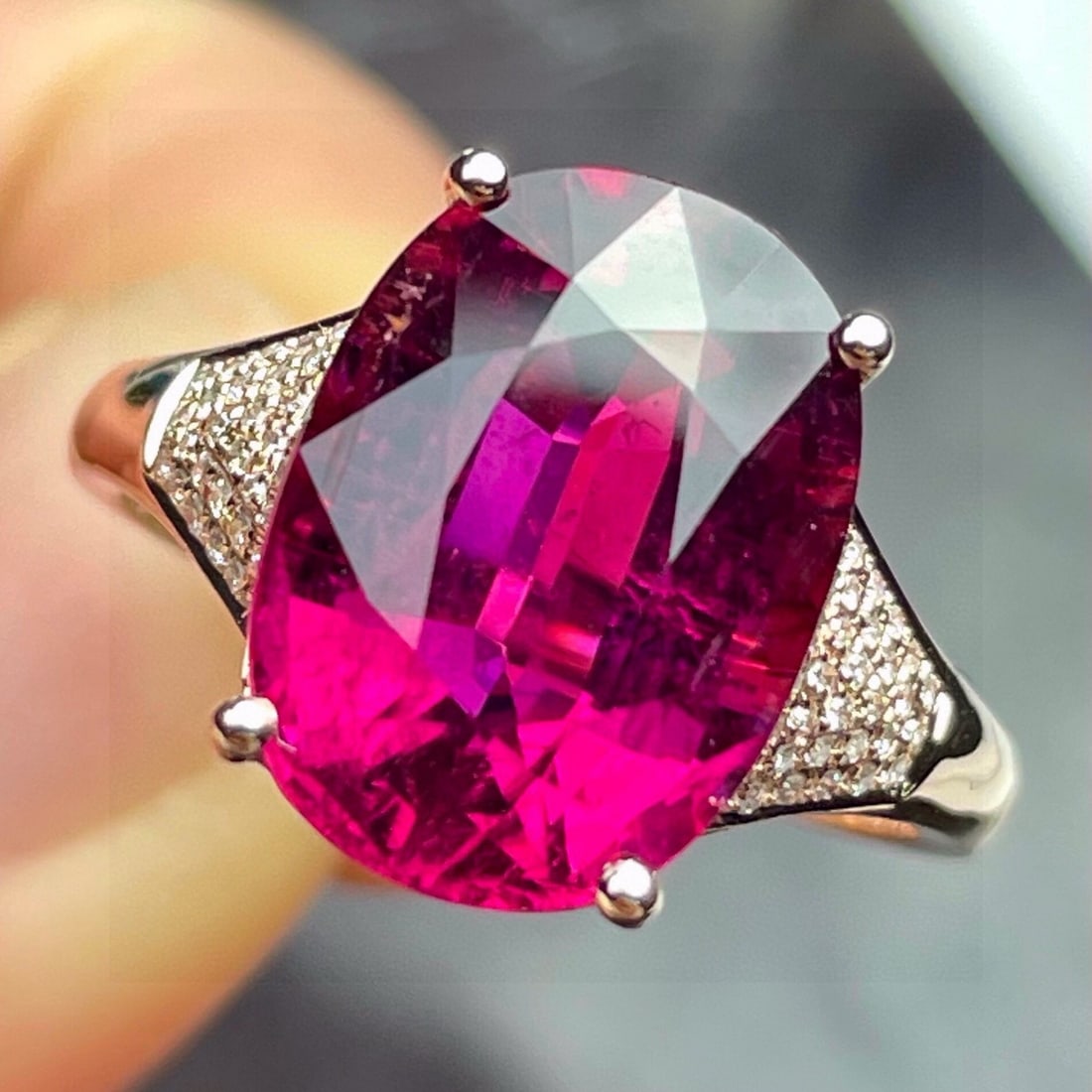 14k Gold 6.64 Ct Natural Tourmaline & Diamond Ring - 2