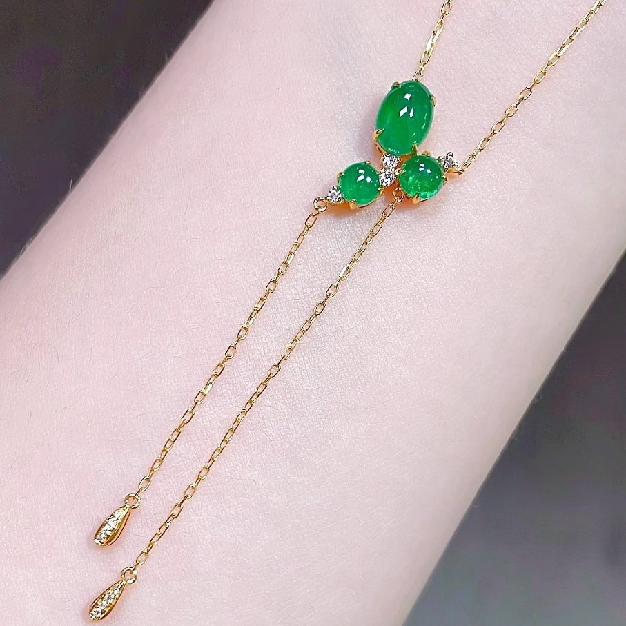 14k Gold 1.5 Ct Natural Emerald & Diamond Necklace: Ref:231176406gold // content:14k // goldmain // gemstone:emeraldshape:multiplecarat // weight:1. 5ct // color:greentreatment:naturaladjacent // gemstone // 2 // : // diamondnumber // of // stones:12sh