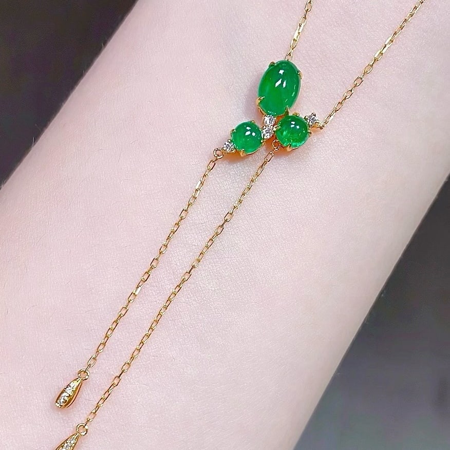 14k Gold 1.5 Ct Natural Emerald & Diamond Necklace - 2