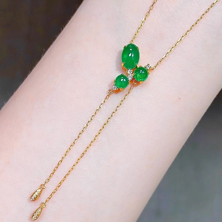 14k Gold 1.5 Ct Natural Emerald & Diamond Necklace - 3