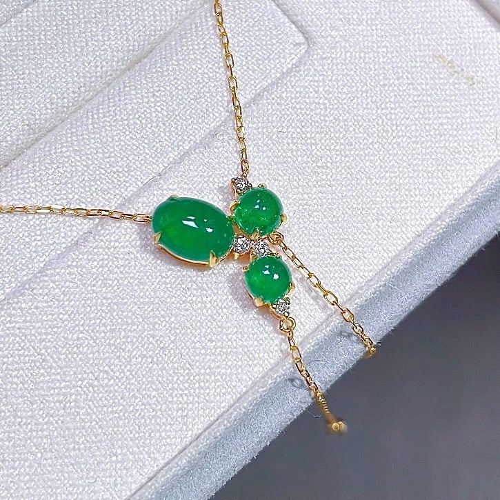 14k Gold 1.5 Ct Natural Emerald & Diamond Necklace - 4