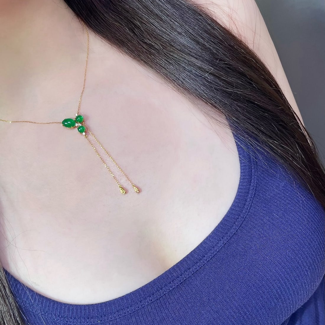 14k Gold 1.5 Ct Natural Emerald & Diamond Necklace - 5