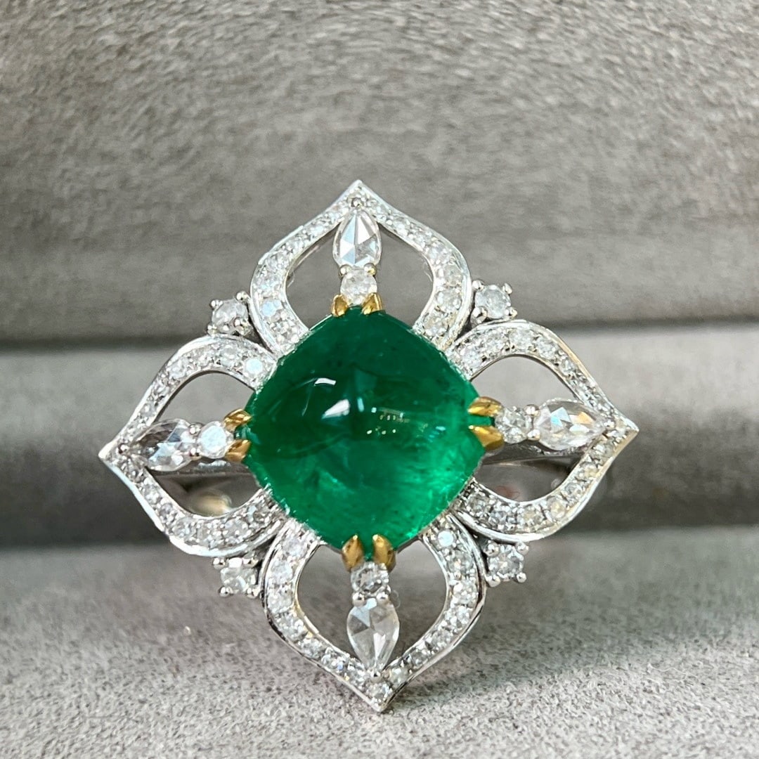 14k Gold 4.08 Ctw Vivid Green Natural Emerald & Diamond Ring - 4