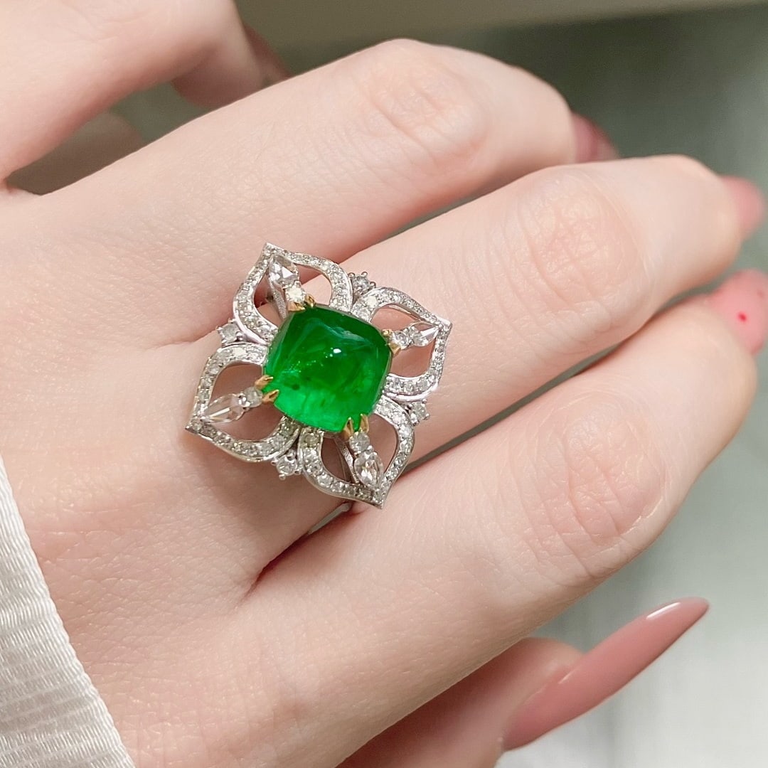 14k Gold 4.08 Ctw Vivid Green Natural Emerald & Diamond Ring - 6