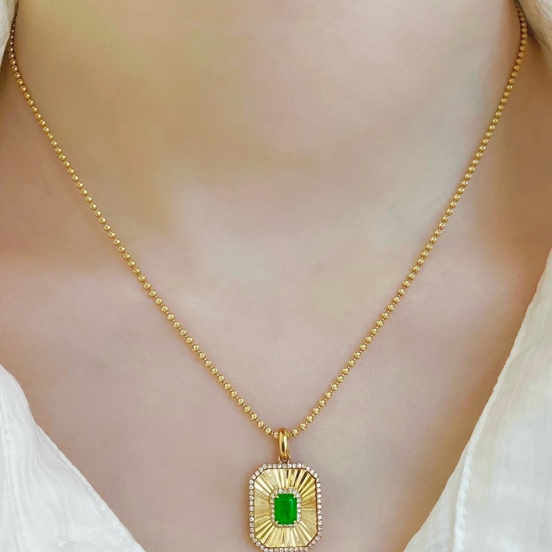 14k Gold 0.75 Ctw Vivid Green Natural Emerald & Diamond Pendant( Without Chain ) - 6
