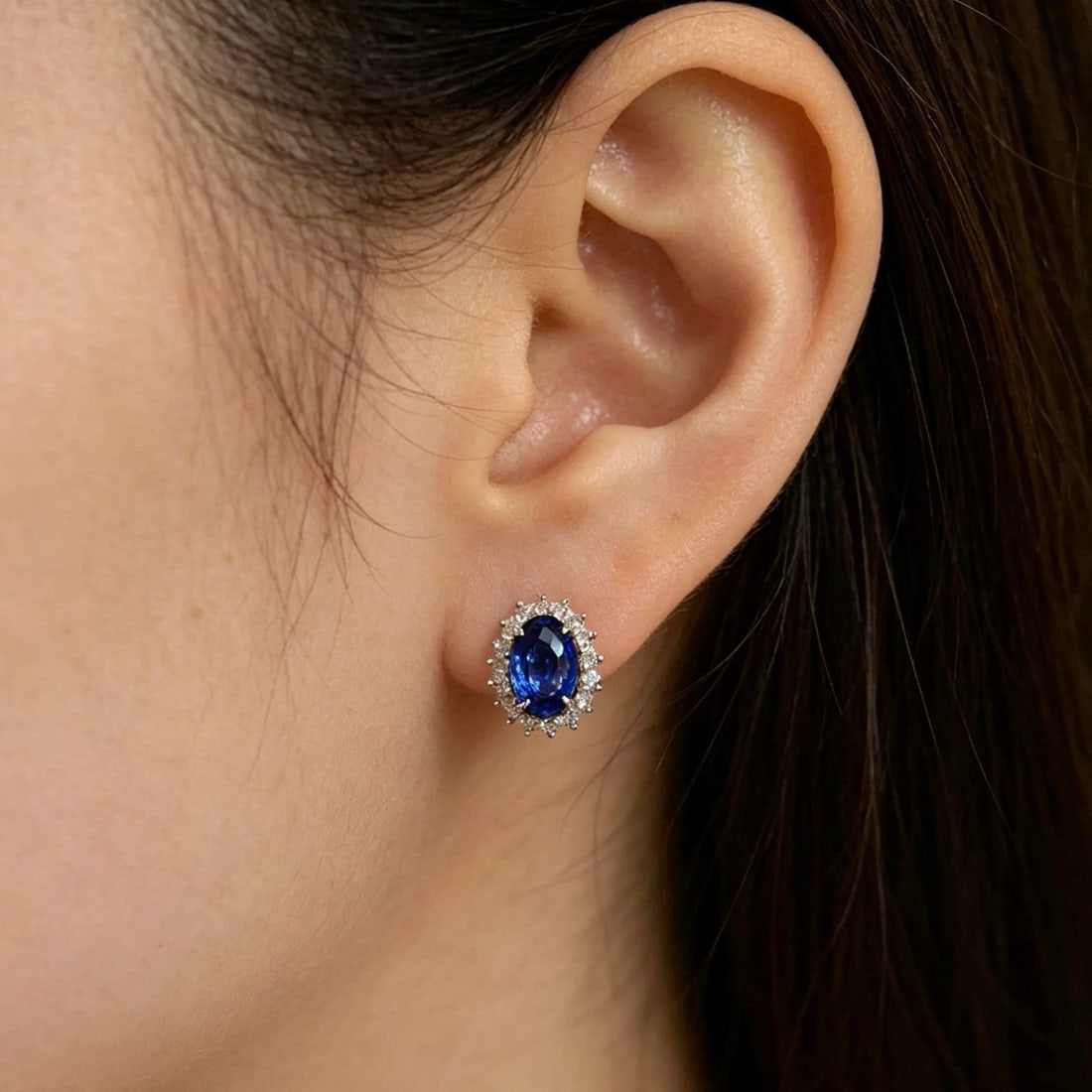 14k Gold 1.6 Ct Natural Sapphire & Diamond Earrings - 6