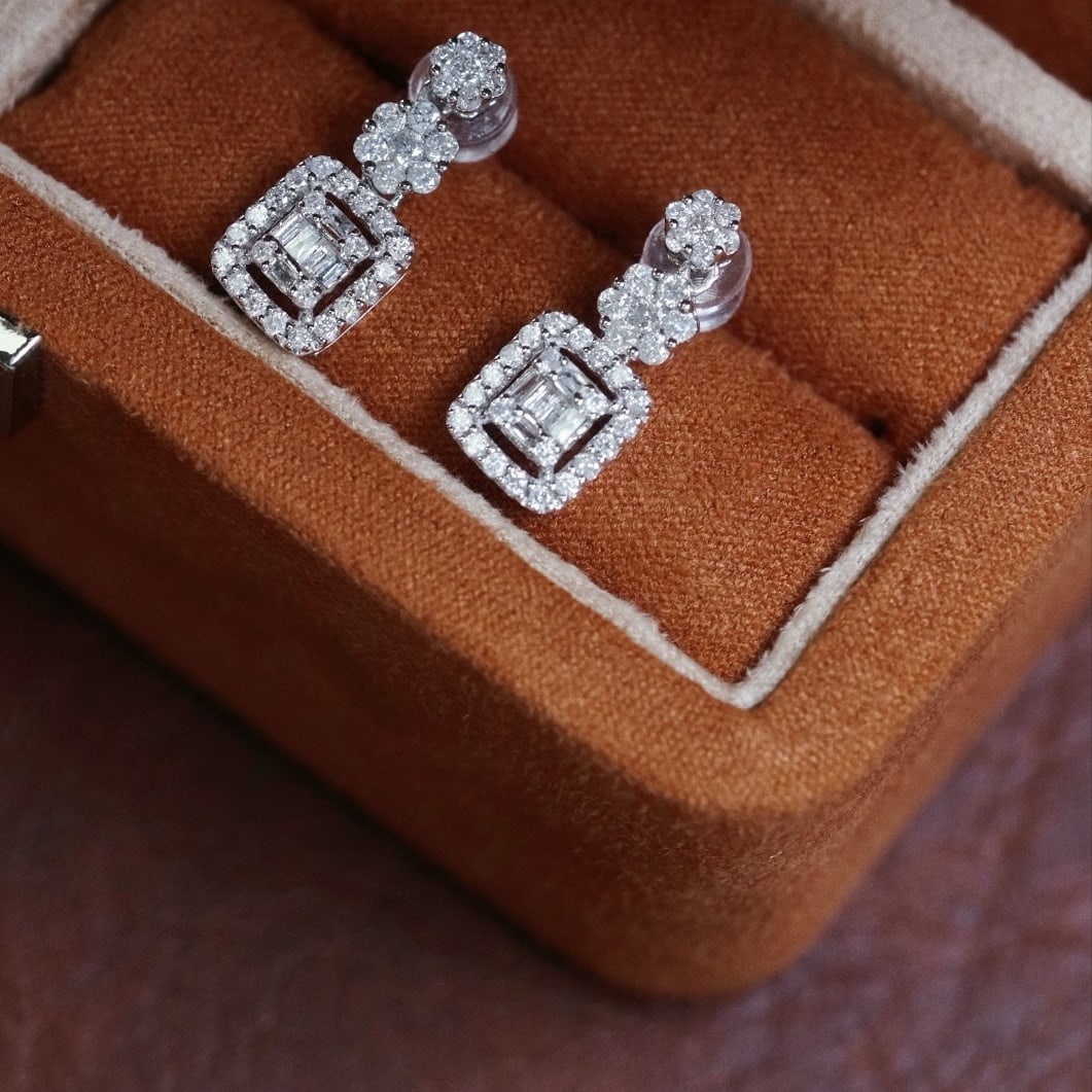14k Gold 1.00 Ct Natural H Diamond Earrings - 7