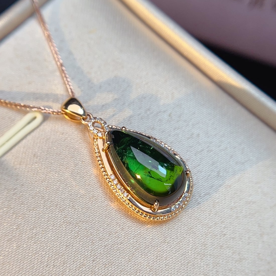 14k Gold 8.30 Ctw Natural Tourmaline & Diamond Pendant( Without Chain ) - 3