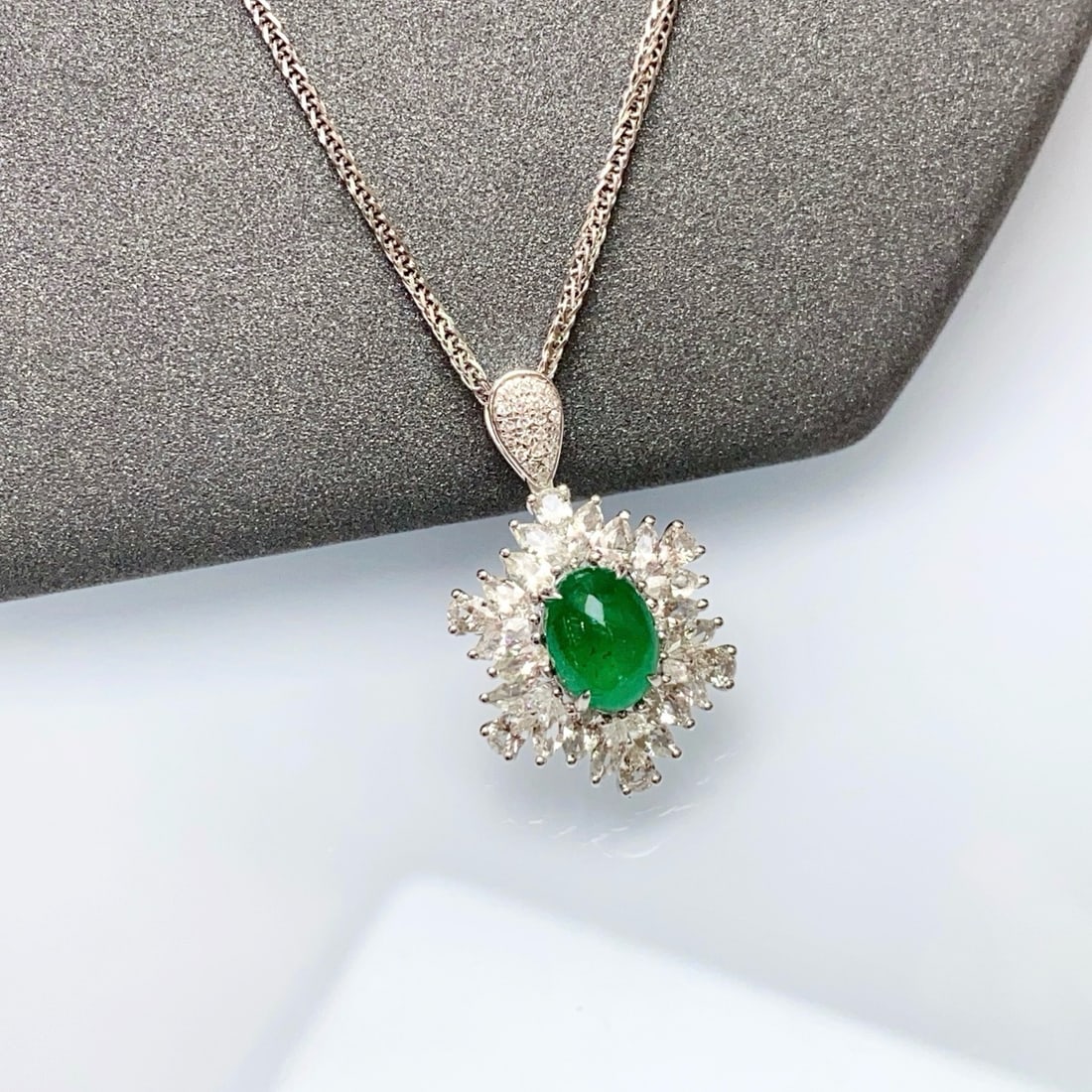 14k Gold 1.45 Ct Natural Emerald & Diamond & Sapphire Pendant( Without Chain ): Ref:231176443gold // content:14k // goldmain // gemstone:emeraldshape:ovalcarat // weight:1. 45ct // color:greentreatment:naturaladjacent // gemstone // 2 // : // diamondnumber // of //
