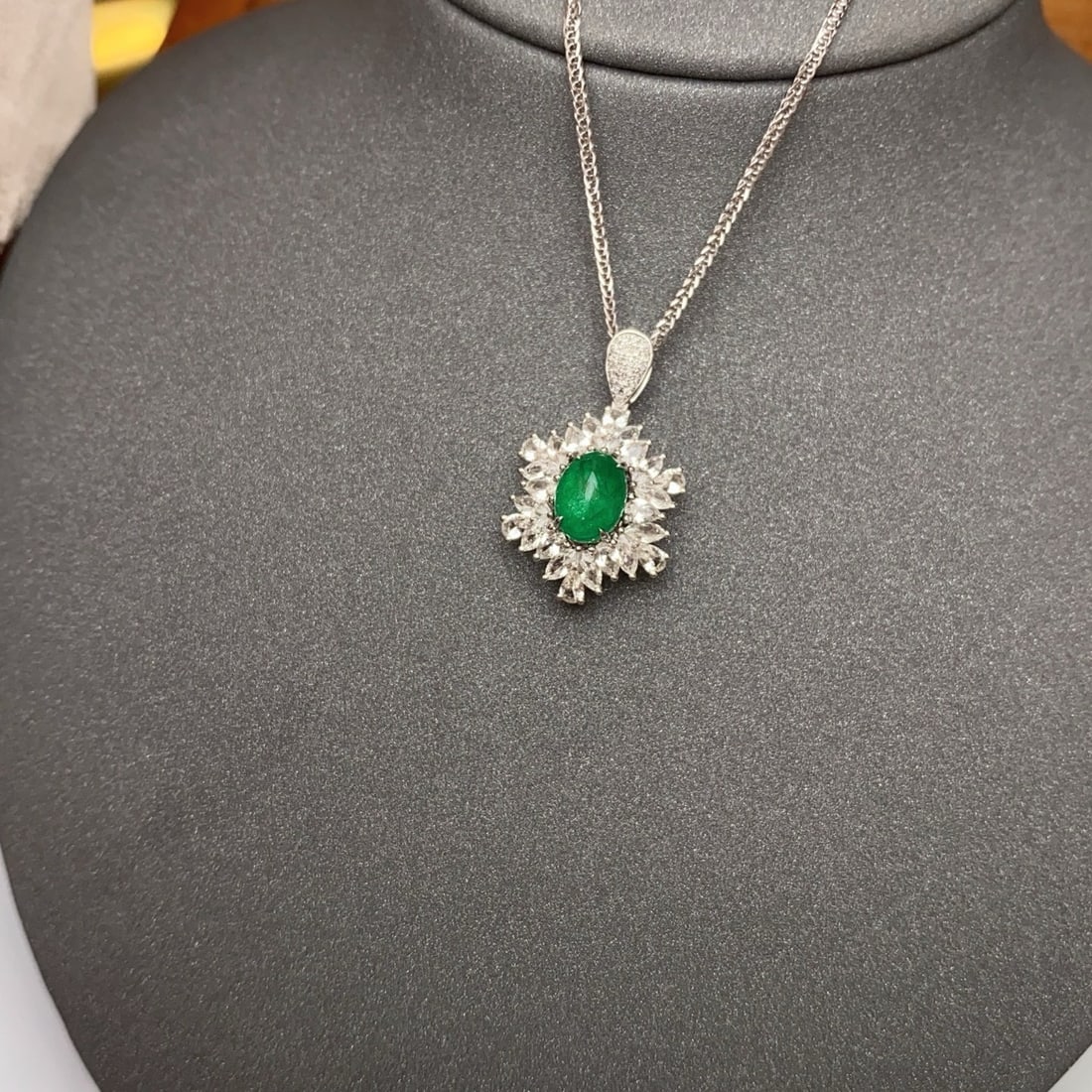 14k Gold 1.45 Ct Natural Emerald & Diamond & Sapphire Pendant( Without Chain ) - 2