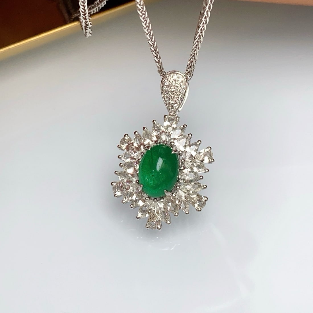 14k Gold 1.45 Ct Natural Emerald & Diamond & Sapphire Pendant( Without Chain ) - 3