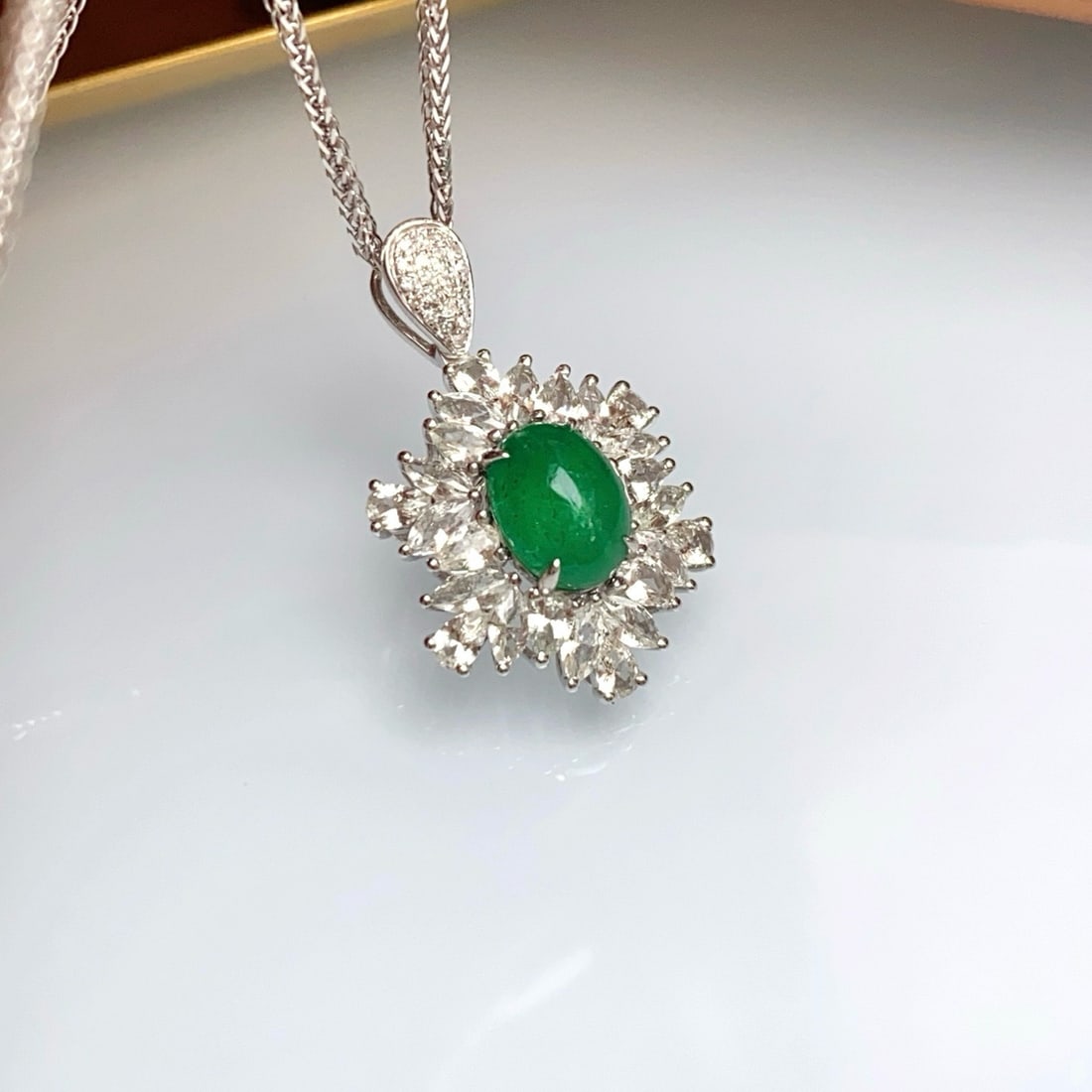 14k Gold 1.45 Ct Natural Emerald & Diamond & Sapphire Pendant( Without Chain ) - 4