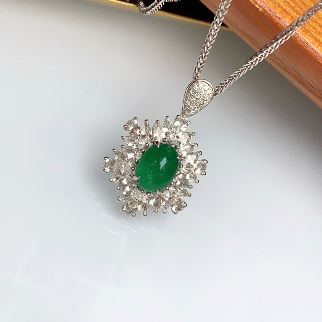 14k Gold 1.45 Ct Natural Emerald & Diamond & Sapphire Pendant( Without Chain ) - 5