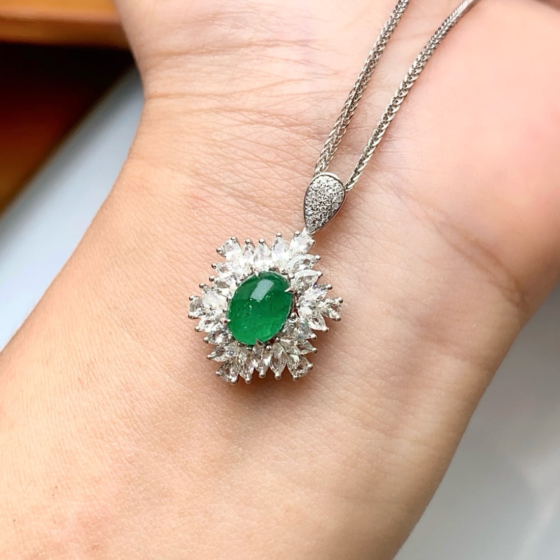 14k Gold 1.45 Ct Natural Emerald & Diamond & Sapphire Pendant( Without Chain ) - 6