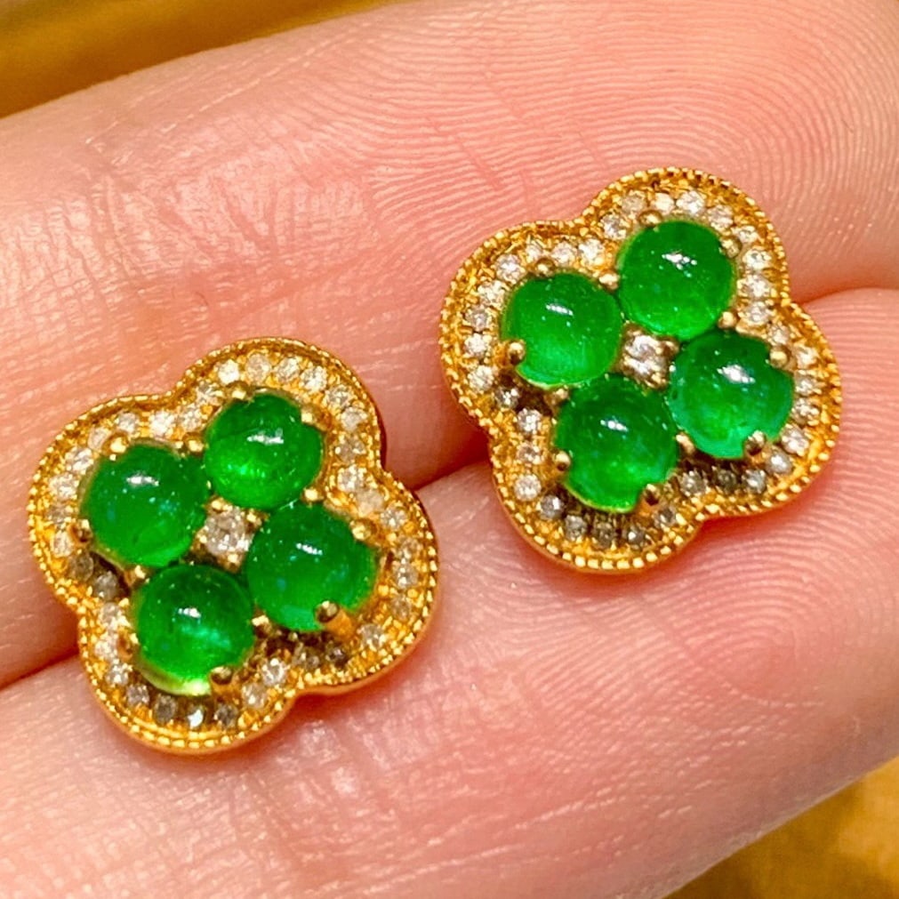 14k Gold 1.3 Ct Natural Emerald & Diamond Earrings: Ref:231176449gold // content:14k // goldmain // gemstone:emeraldshape:roundcarat // weight:1. 3ct // color:greentreatment:naturalcut // grade:gadjacent // gemstone // 2 // : // diamondshape:roundclari