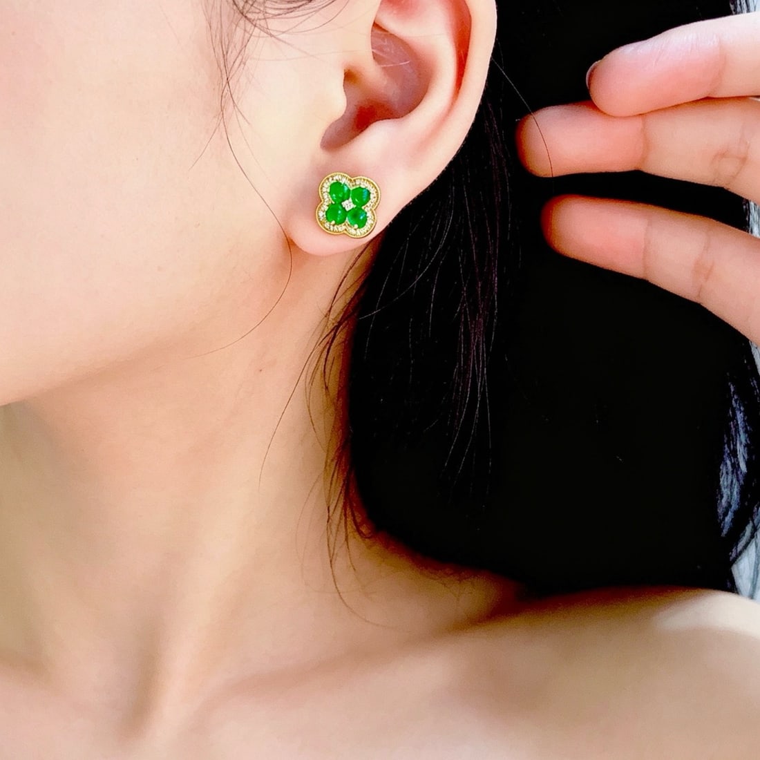 14k Gold 1.3 Ct Natural Emerald & Diamond Earrings - 6