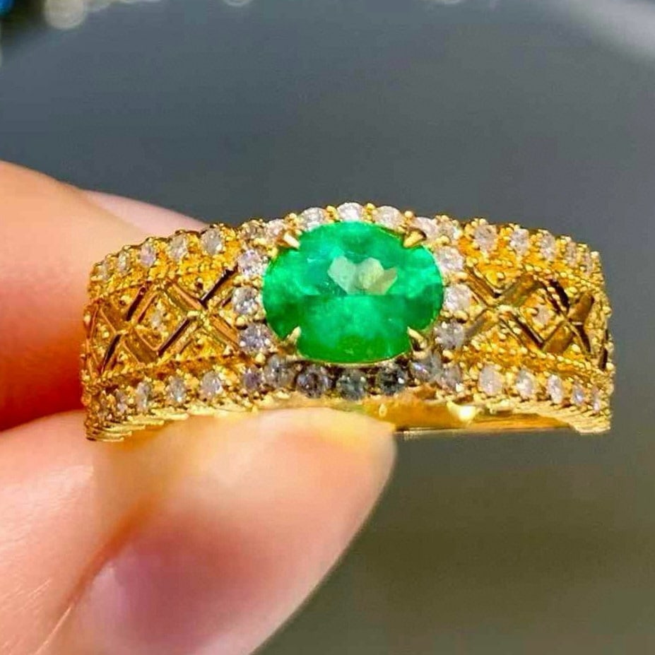 14k Gold 0.65 Ct Natural Emerald & Diamond Ring - 3