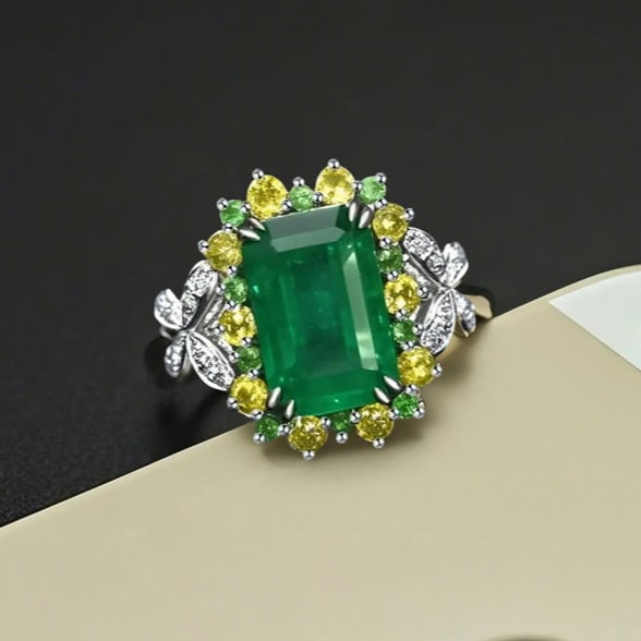 14k Gold 2.96 Ctw Natural Emerald & Sapphire Ring - 3