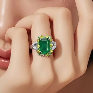 14k Gold 2.96 Ctw Natural Emerald & Sapphire Ring - 4