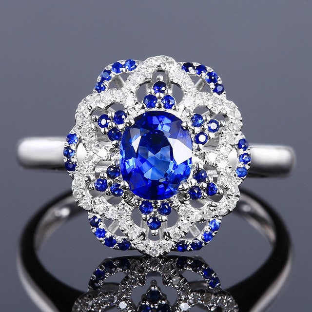 14k Gold 0.89 Ctw Natural Sapphire & Sapphire Ring: Ref:231177037 // gold content:14k gold // ring size:7. 25us // // main gemstone:sapphire // shape:oval // carat weight:0. 78ct // color:blue // treatment:natural // // adjacent gemstone 2 : sapphire