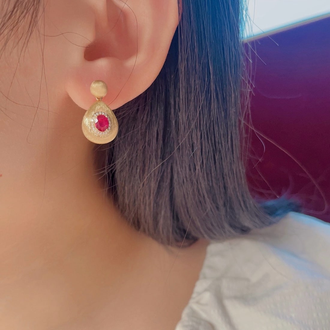 14k Gold 0.95 Ctw Natural Ruby & Diamond Earrings - 2