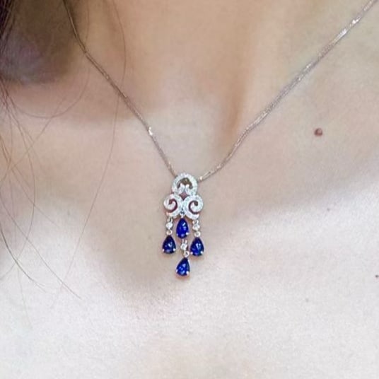 14k Gold 1.82 Ctw Natural Sapphire & Diamond Pendant( Without Chain ) - 4