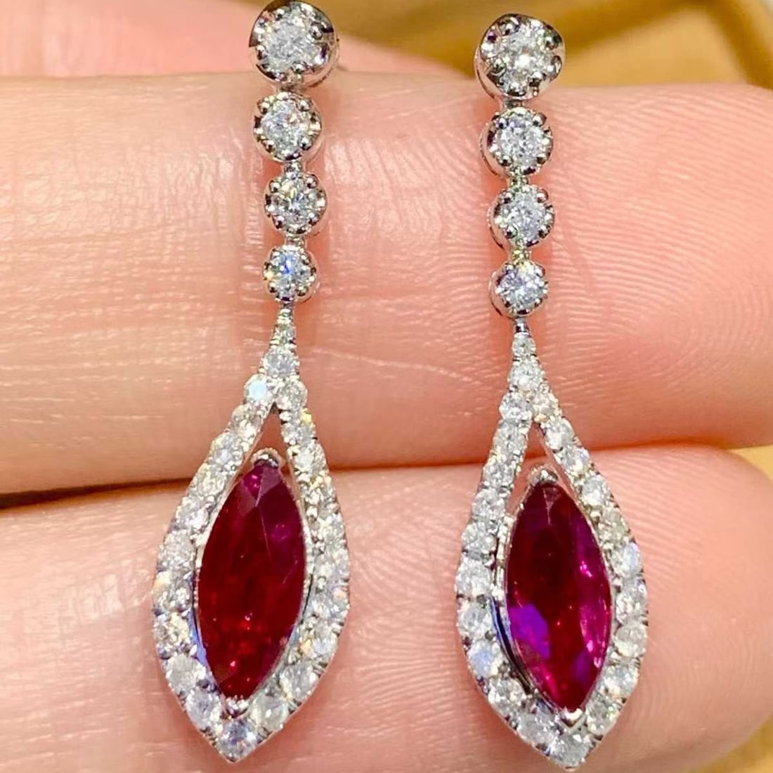 14k Gold 1.05 Ct Natural Ruby & Diamond Earrings - 2