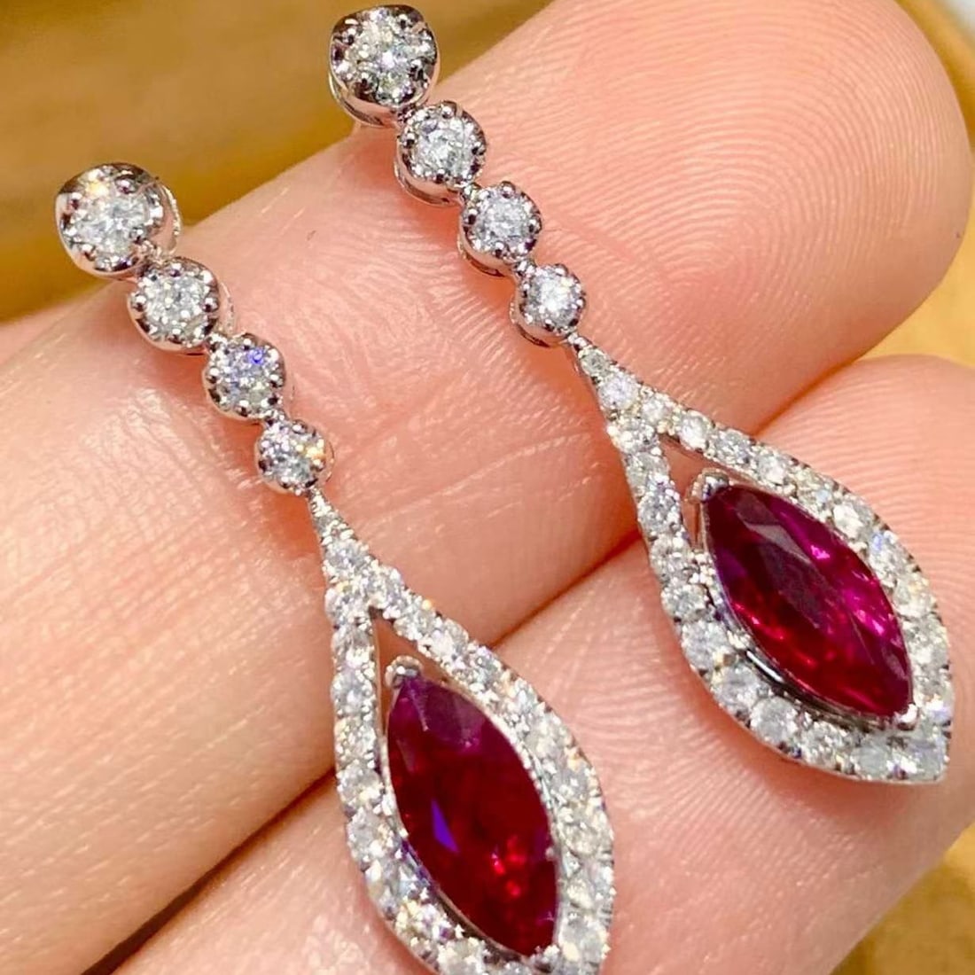 14k Gold 1.05 Ct Natural Ruby & Diamond Earrings - 3
