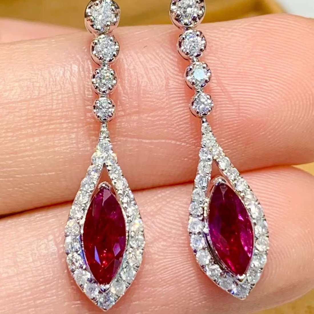 14k Gold 1.05 Ct Natural Ruby & Diamond Earrings - 4