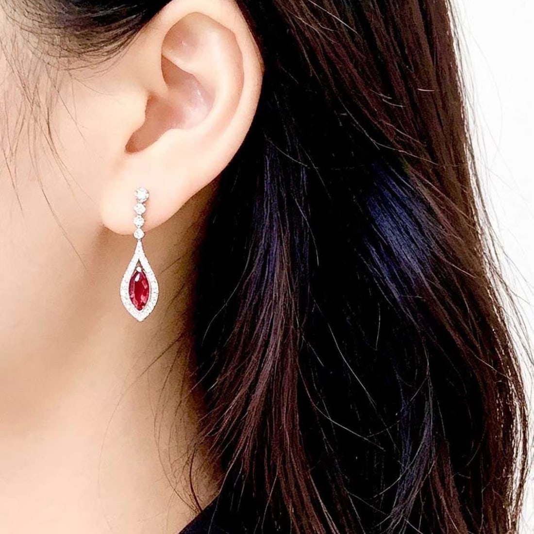 14k Gold 1.05 Ct Natural Ruby & Diamond Earrings - 5