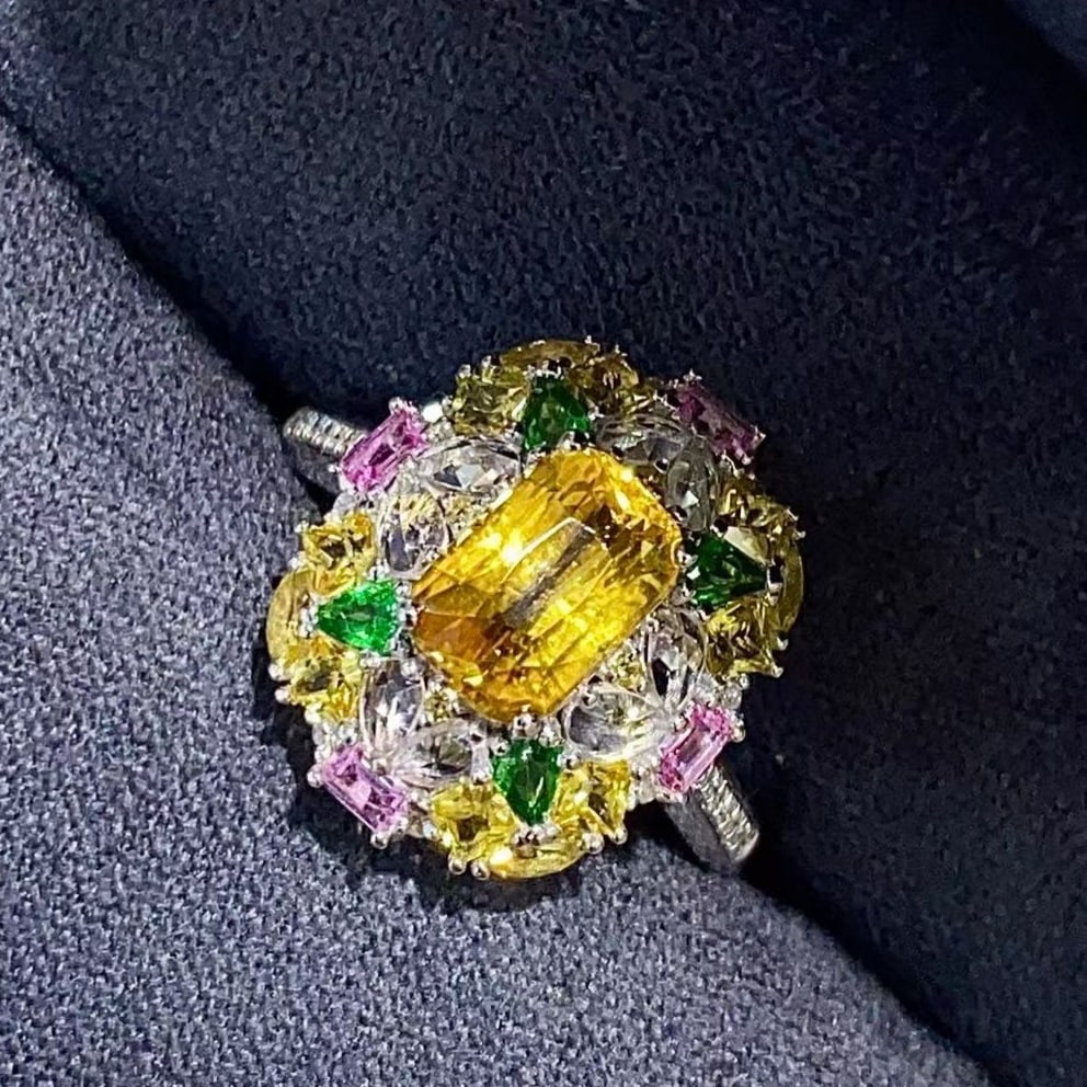 14k Gold 1.6 Ct Natural Sapphire & Coloured Gemstone & Diamond Ring - 3